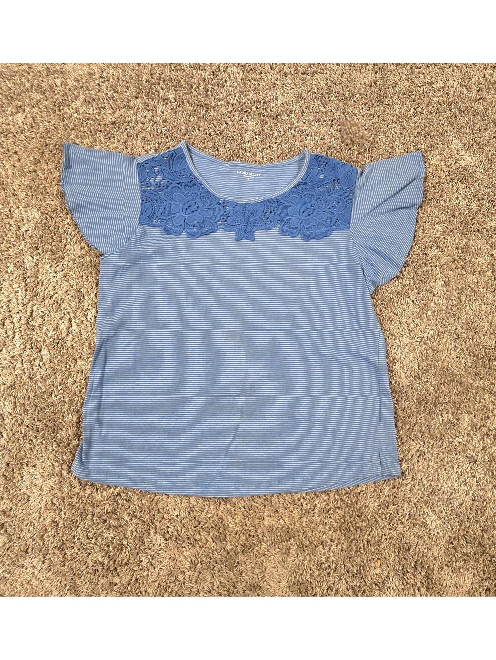 Laura Scott Boho Chic Flutter Sleeve Blue Striped sz L